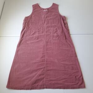 Vintage 90s Dress Womens 16W Pink Corduroy Jumper Side Button Pockets Modest